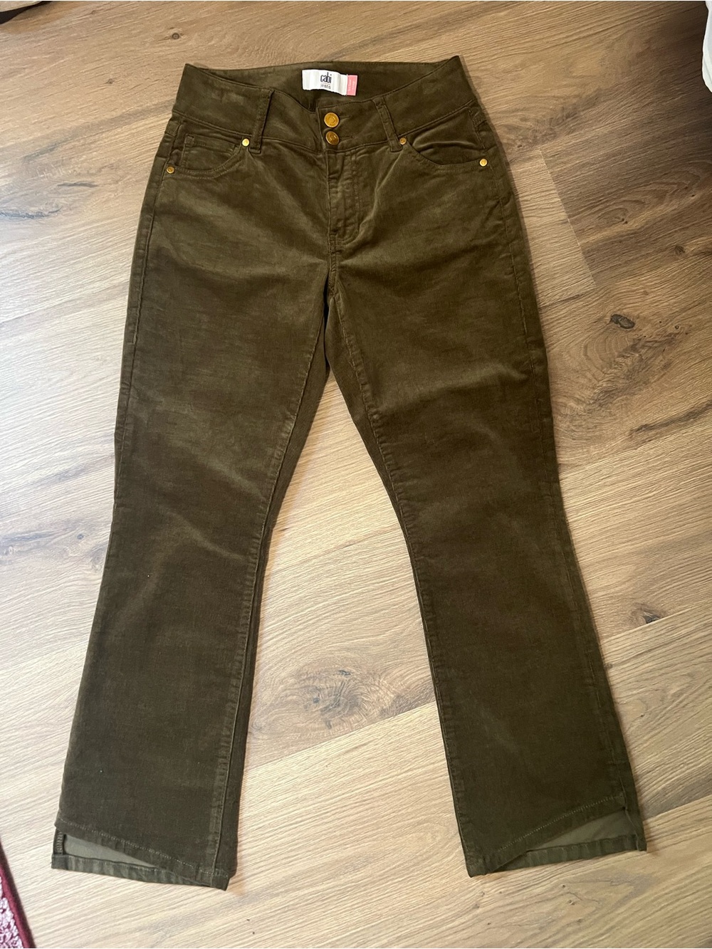 CAbi Olive High-Low Crop Corduroy Jeans